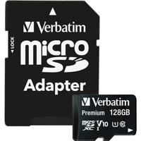 Verbatim 44085 Premium microSDXC - 128 GB geheugenkaart, incl. Adapter, klasse 10, waterdicht en schokbestendig, zwart