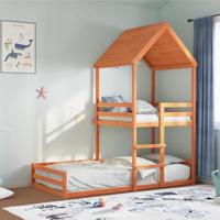 vidaXL Kinderbed met huisje massief grenenhout wasbruin 90x190 cm, bedframe, kinderbed, bed, kinderbedframe, halfhoogslaper, bedbodem, bed ombouw