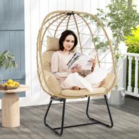 Rieten Fauteuil Rotan Oversized Lounge Stoel met Afneembaar Kussen & Metalen Frame Tuin Fauteuil Rotan Fauteuil voor Buiten Binnen - thumbnail