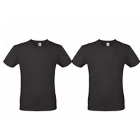 Set van 2x stuks zwart basic t-shirt met ronde hals voor heren van katoen, maat: L (52) - thumbnail