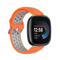 By Qubix - Compatible met Fitbit Versa 3 & 4 / Sense 1 & 2 - Sport editie - Large - Oranje + grijs - Compatible fitbit bandje