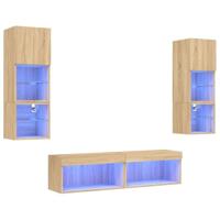 vidaXL 6-delige Tv-wandmeubelset met LED bewerkt hout sonoma eiken, tv-meubel, zwevend tv-meubel, wandgemonteerd tv-meubel, televisiemeubel