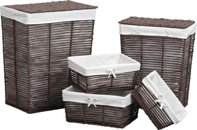 Set van 5 manden - Wasmand - Rechthoekige Opbergmandjes - Bruin/Wit Linnen - Voor in de Kledingkast - Badkamer - Lade en Kast Organizer - Papiermandjes - Paper Basket - Natuurlijke look - Natuurlijk materiaal Set van 5 manden - Wasmand - Rechthoekige Opbergmandjes - Bruin/Wit Linnen - Voor in de Kledingkast - Badkamer - Lade en Kast Organizer - Papiermandjes - Paper Basket - Natuurlijke look - Natuurlijk materiaal