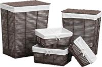 Set van 5 manden - Wasmand - Rechthoekige Opbergmandjes - Bruin/Wit Linnen - Voor in de Kledingkast - Badkamer - Lade en Kast Organizer - Papiermandjes - Paper Basket - Natuurlijke look - Natuurlijk materiaal