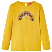 Kindershirt met lange mouwen regenboogprint 116 okerkleurig