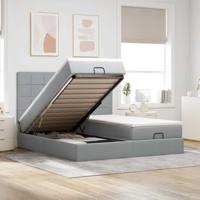 vidaXL Ottoman bed met matrassen 200x200cm stof lichtgrijs, bedframe, ottoman bedframe, bedframe met opbergruimte onder het bed