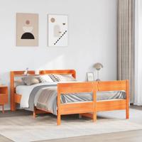 vidaXL Bedframe met hoofdbord massief grenenhout wasbruin 160x200 cm, bed, slaapkamermeubel, houten bed, tweepersoonsbed, houten bedframe, bedbodem