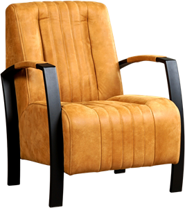 Cognac leren industriële stalen fauteuil Glamour - Kenia Leer Cognac (cognac leer)