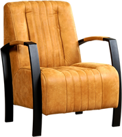 Cognac leren industriële stalen fauteuil Glamour - Kenia Leer Cognac (cognac leer) - thumbnail