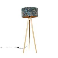 QAZQA Moderne vloerlamp hout stoffen kap pauw 50 cm - Tripod Classic