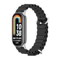 By Qubix - Ocean siliconen bandje - Zwart met zilveren aansluiting - Compatible met Xiaomi Smart Band 8 & 9 - Compatible Xiaomi bandje