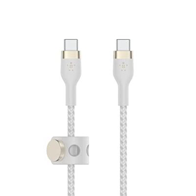 Belkin BoostCharge Pro Flex gevlochten USB Type C/C-kabel, USB-IF-gecertificeerde Power Delivery PD-snellaadkabel voor iPhone 16, Samsung Galaxy S24, Pixel, iPad, Nintendo Switch en meer, 3 m, wit