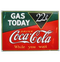 Coca-Cola Gas Today 22 Cents Emaille Bord - 33 x 23 cm - thumbnail