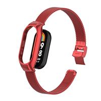 By Qubix - Milanese bandje met case - Rood - Xiaomi Smart Band 8 & 9