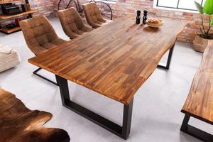 Massief houten eettafel GENESIS 200cm bruin gevlamd acacia sledeonderstel zwarte ijzeren boomrand - 42044