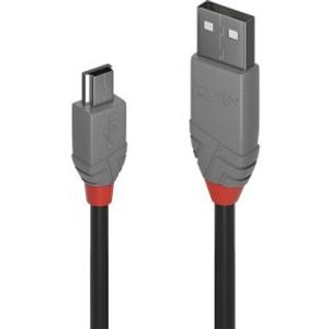 Lindy 36722 1m USB A Mini-USB B Mannelijk Mannelijk Zwart, Grijs USB-kabel