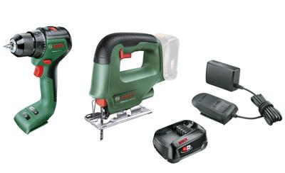 Bosch - UniversalDrill 18V-60 + Cordless Jigsaw - Easy Saw 18V-70 ( Free Starter kit 18V Alliance (2.5 Ah + AL 18V-20 Battery and Charger Included )
