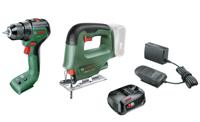 Bosch - UniversalDrill 18V-60 + Cordless Jigsaw - Easy Saw 18V-70 ( Free Starter kit 18V Alliance (2.5 Ah + AL 18V-20 Battery and Charger Included )