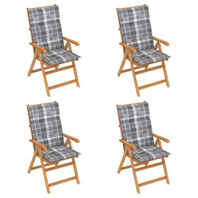 vidaXL Tuinstoelen 4 st met grijs geruite kussens massief teakhout vidaXL Tuinstoelen 4 st met grijs geruite kussens massief teakhout