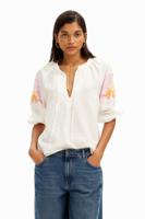 Luchtige blouse met aquarel bloemenprint. - WHITE - L