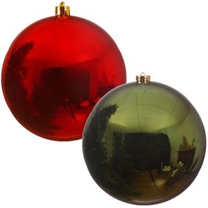 Kerstversieringen set van 6x grote kunststof kerstballen rood en groen 14 cm glans