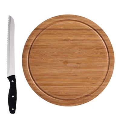 Ronde bamboe houten snijplanken met sapgroef 25 cm inclusief RVS Broodmes 33 cm - Snijplanken Ronde bamboe houten snijplanken met sapgroef 25 cm inclusief RVS Broodmes 33 cm - Snijplanken
