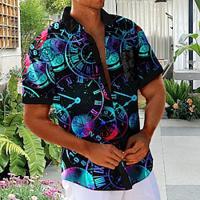 Neon Hawaii Voor heren Overhemd met knopen Strand hemd Korte Mouw Dagelijks Vakantie Zomer Lente Overhemden met kraag Zak Dun blauw Polyester Lightinthebox - thumbnail