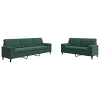 vidaXL 2-delige Loungeset met kussens en bolsters fluweel donkergroen, bankstel, bank, zitbank, bankenset, loveseat, fauteuil, relaxfauteuil