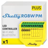 Shelly Plus RGBW PM, RGBW-controllermodule voor W-Fi LED-strips, LED-strips, RGB, RGBW - 12-24 VDC, Stroomverbruikmeter, Wi-Fi-repeater, Geen hub nodig, iOS, Android app
