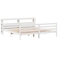 vidaXL Bedframe met hoofdbord massief grenenhout wit 200x200 cm, bed, bed ombouw, boxspring, bedbodem, slaapkamermeubel, twijfelaar bed, 2 persoonsbed