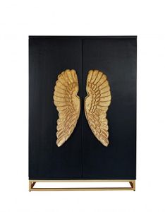 Extravagante barkast ANGEL 140cm zwart mangohout met gouden vleugels - 41107