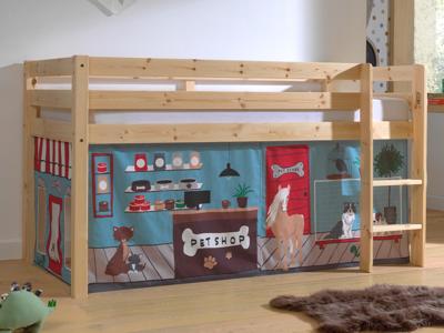 Bed ALIZE halfhoogslaper 90x200 cm natuurlijk pijnboom tent Dierenwinkel