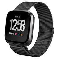 By Qubix - Compatible met Fitbit Versa 1/2 & Lite milanese bandje - Maat: Large - Zwart - Compatible fitbit bandje