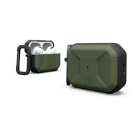 URBAN ARMOR GEAR UAG Civiele hoes voor de Apple AirPods Pro 2022 [compatibel met draadloos opladen/status-LED zichtbaar, Lightning-connectordeksel, afneembare karabijnhaak] Olijfje