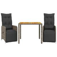 vidaXL 3-delige Bistroset met kussens poly rattan grijs