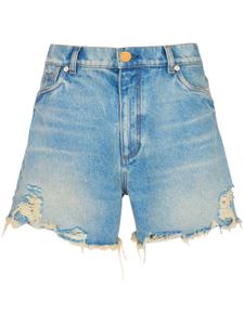 Balmain short en jean à bords frangés - Bleu