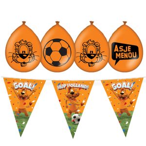 Loeki EK/WK versier pakket - 2x vlaggenlijn 10m - 16x ballonnen - oranje