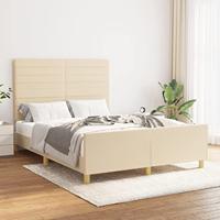 vidaXL Bedframe met hoofdeinde stof crèmekleurig 140x190 cm, bed, ledikant, tweepersoonsbed, slaapmeubel, bedbodem, bedden, slaapmeubels