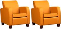 Set van 2 Gele leren landelijke fauteuils Joy - poot hout zwart - Toledo Leer Leem (geel leer)