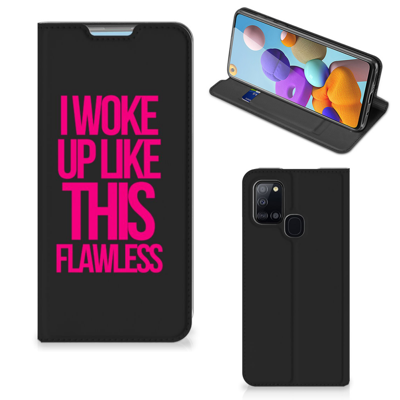 Samsung Galaxy A21s Hoesje met tekst Woke Up - Origineel Cadeau Zelf Maken