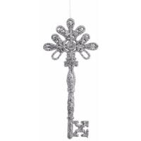 Kerstboom decoratie sleutels zilver 17 cm met glitters   -