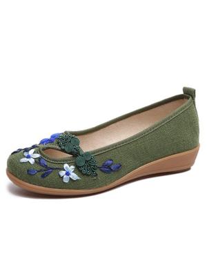 Vintage Katoen En Linnen Bloemen Geborduurd Wig Schoenen