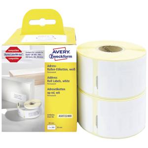 Avery-Zweckform Rol met etiketten Compatibel vervangt DYMO, Seiko 99012, S0722400 89 x 36 mm Papier Wit 520 stuk(s) Permanent hechtend Adresetiketten AS0722400