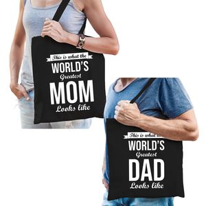 Worlds greatest Mom en Dad tasje - Cadeau tassen set voor Papa en Mama