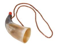 Toys Pure vikinghoorn met koord 15 cm zwart/beige