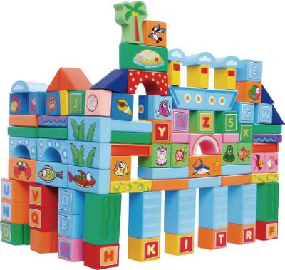 Viking Choice  Houten blokken - oceaan thema - 100-delig - met vormsorteer emmer