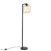 QAZQA - Design vloerlamp zwart met amber glas - Qara Down | Woonkamer | Slaapkamer | Keuken - Glas Langwerpig - E27 Geschikt voor LED - Max. 1 x 60 Watt