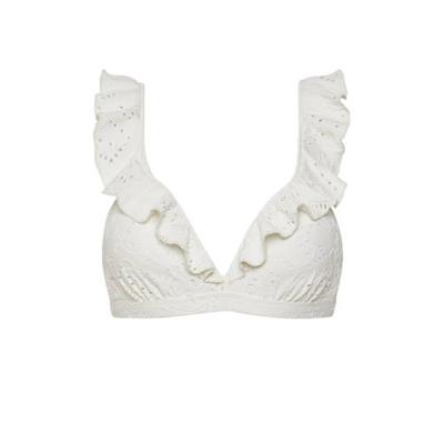 Beachlife broderie anglaise voorgevormde beugel bikinitop met ruches wit Beachlife broderie anglaise voorgevormde beugel bikinitop met ruches wit