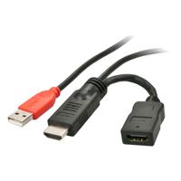 LINDY 41080 HDMI-kabel HDMI Stroomkabel HDMI-A-stekker, USB-A stekker, HDMI-A-bus 0.15 m Zwart