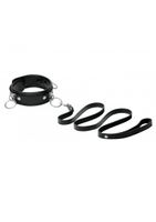 3 Ring Leather Collar with Leash - Black - thumbnail